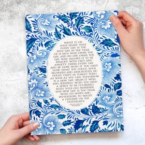 Ralph Waldo Emerson | Write it On Your Heart | Blue Green Vintage Floral Wall Art Print for Entryway, Kitchen, Digital Download, Printable