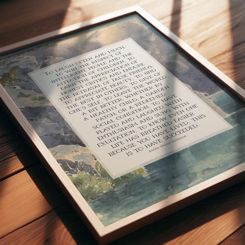 Ralph Waldo Emerson Poem: "Success" | Subtle Watercolor Vintage Poetry Wall Art | Framed Print or Canvas