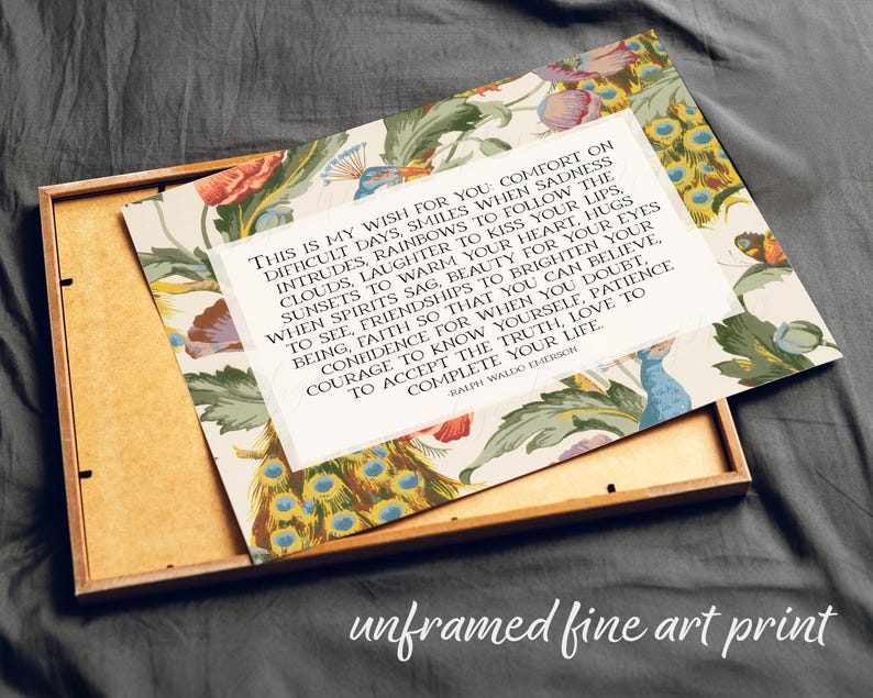 My Wish For You, Ralph Waldo Emerson | Poetry Wall Art for Children's Room, Nursery | Midcentury Style Decor with Peacocks | Print or Canvas