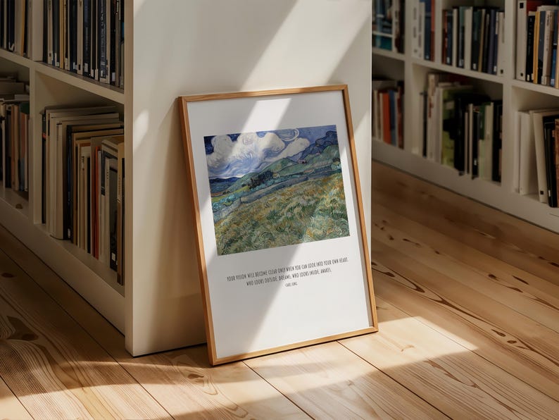 Carl Jung quote print - who looks inside awakes - with vintage landscape art by Vincent Van Gogh