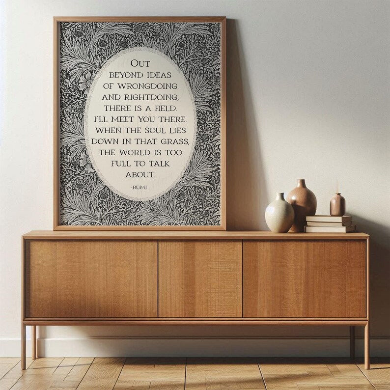 Rumi Quote | There is a Field, Mental Health Wall Art Poster | Healing Journey, Self Care Office Decor with Vintage Art, Digital Download