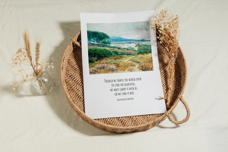 Ralph Waldo Emerson Travel Quote | Find the Beautiful | Adventure, Outdoors, Gift for Hiker | Vintage Landscape Wall Art Print or Canvas