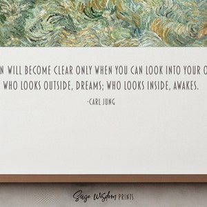 Carl Jung quote print - who looks inside awakes - with vintage landscape art by Vincent Van Gogh