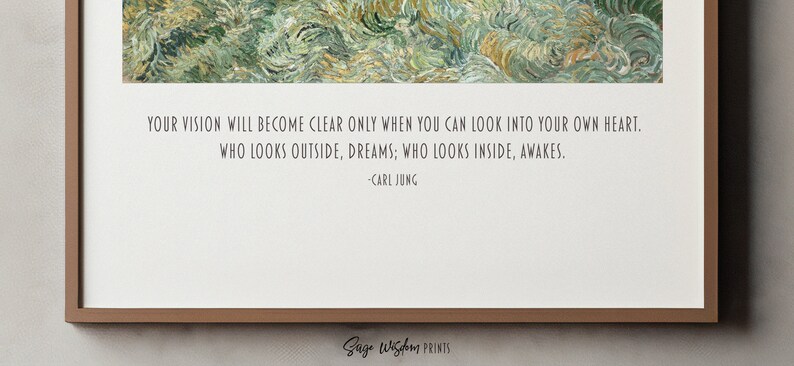 Carl Jung quote print - who looks inside awakes - with vintage landscape art by Vincent Van Gogh