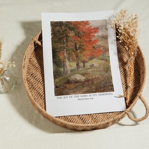 Joy of the Lord Print | Christian Fall Wall Art, Autumn Decor Bible Verse, Vintage Scripture Art | Nehemiah Biblical Decor | Print or Canvas