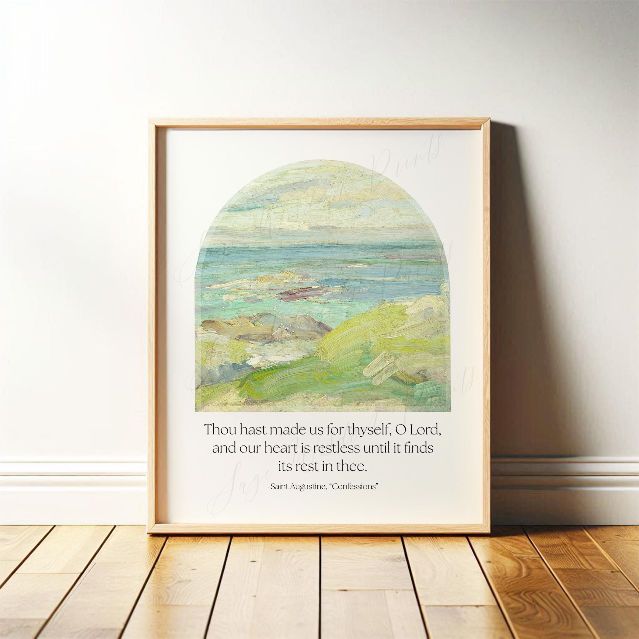St Augustine Confessions Quote | Our Heart is Restless Until it Finds its Rest in Thee | Christian Wall Art, Catholic Decor, Print or Canvas