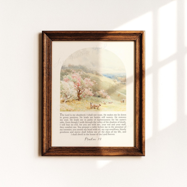 Psalm 23 | De Heer is mijn herder | Christelijke muurdecoratie, religieuze kinderkamerdecoratie, Bijbelvers voor de kinderkamer, Bijbeltekstprint | Digitale download afbeelding 1