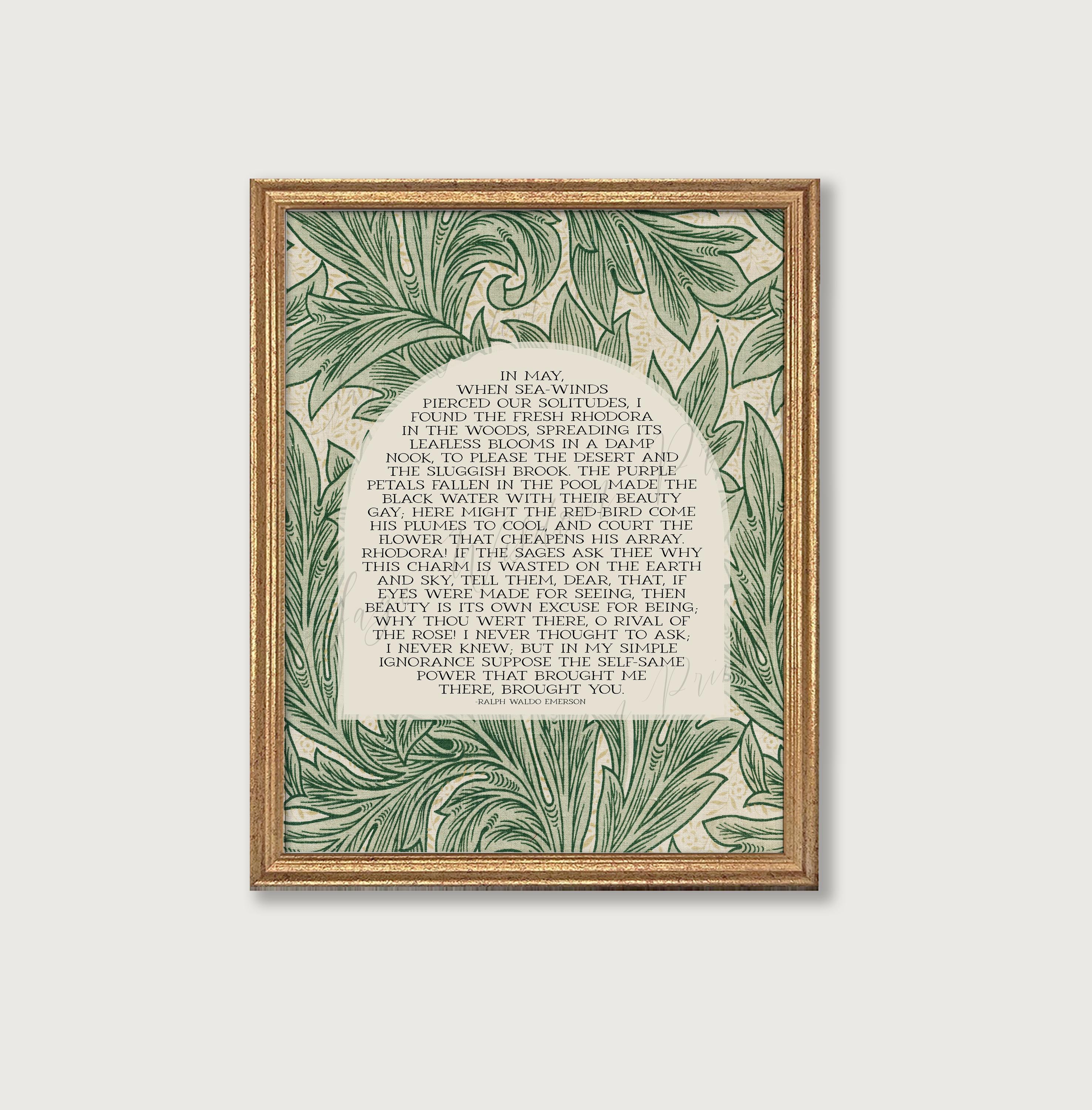 Rhodora Poem by Ralph Waldo Emerson | Poetry Wall Art | Green Floral ...