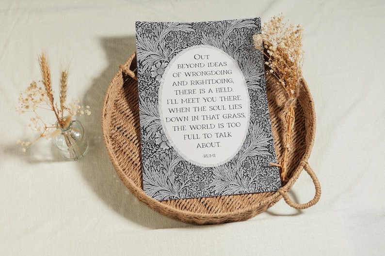 Rumi Quote | There is a Field, Mental Health Wall Art Poster | Healing Journey, Self Care Office Decor with Vintage Art, Digital Download