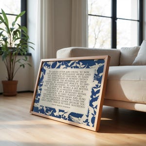 Ralph Waldo Emerson Success Poem | Poetry Wall Art | Horizontal Midcentury Style Literary Decor with Abstract Blue Birds | Print or Canvas