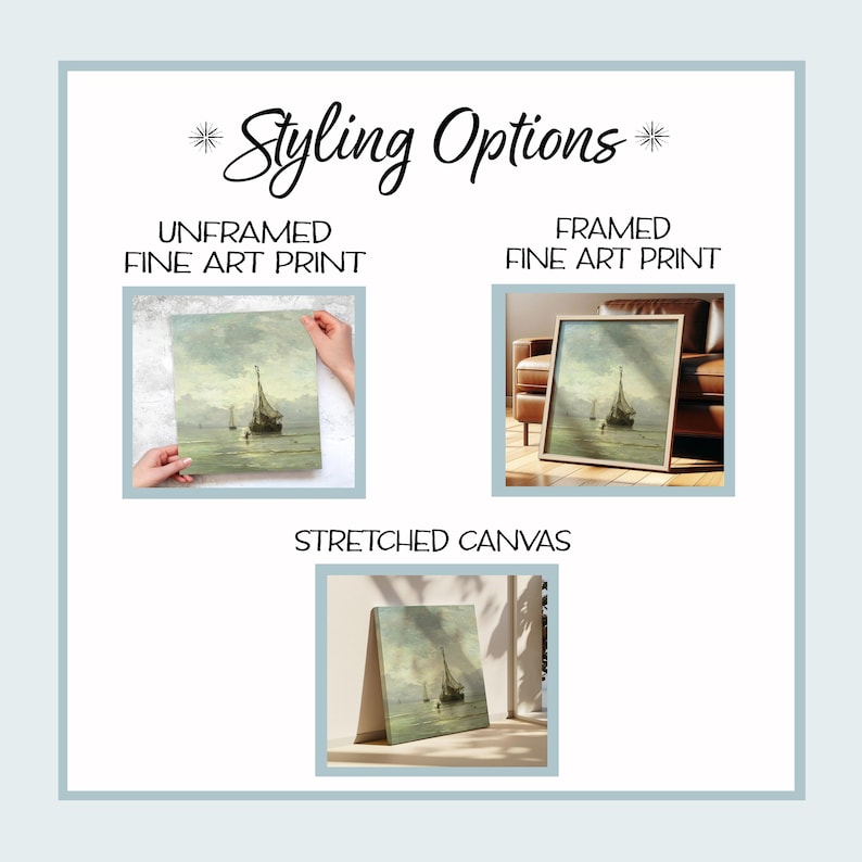 styling options - giclee print, framed print, canvas