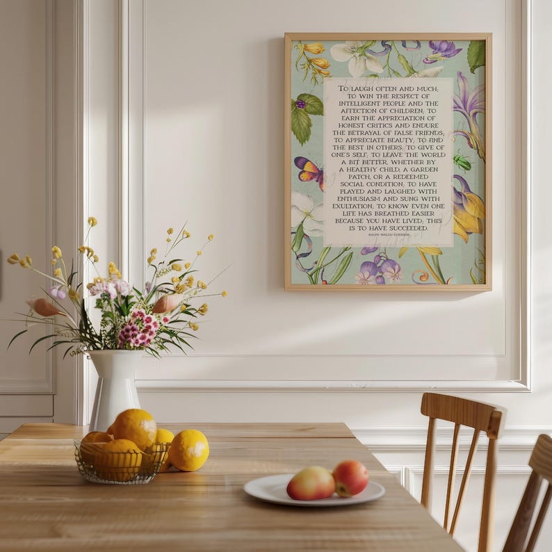 Ralph Waldo Emerson "Success" Poem Print: Vintage Floral Art | Framed Print or Canvas