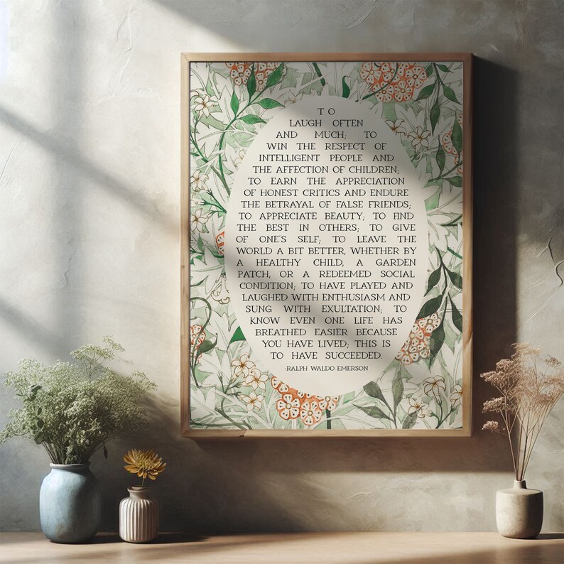 Ralph Waldo Emerson Success Quote | Poetry Wall Art | Poem Print, Library or Classroom Decor | Digital Download