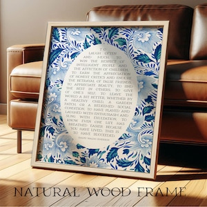 Success Quote, Ralph Waldo Emerson | Poetry Wall Art | Poem Print, Blue Floral Decor for Office or Classroom | Framed Print or Canvas