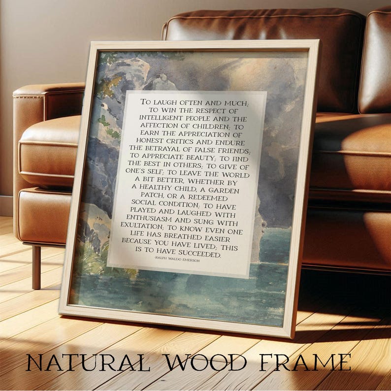 Ralph Waldo Emerson Poem: "Success" | Subtle Watercolor Vintage Poetry Wall Art | Framed Print or Canvas