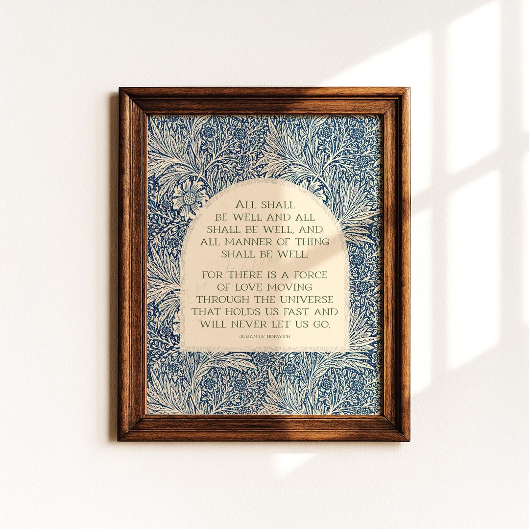 Julian of Norwich Quote Print: "all Shall Be Well" | Vintage Style Blue Floral William Morris ...