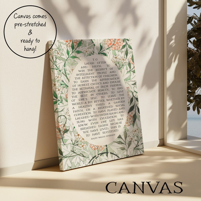 Success Quote, Ralph Waldo Emerson | Poetry Wall Art | Poem Print, Subtle Decor for Library or Classroom | Print or Canvas