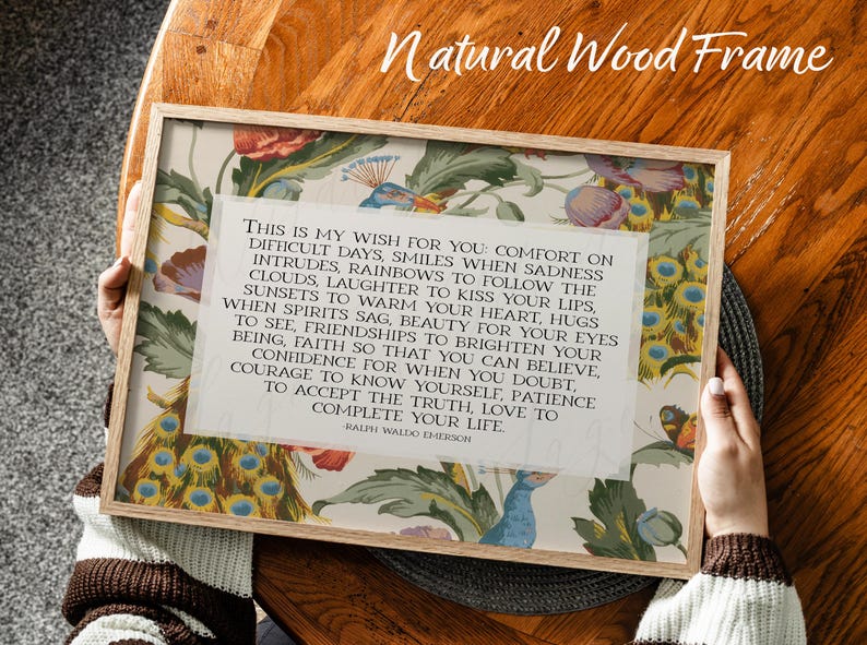 My Wish For You, Ralph Waldo Emerson | Poetry Wall Art for Children's Room, Nursery | Midcentury Style Decor with Peacocks | Print or Canvas