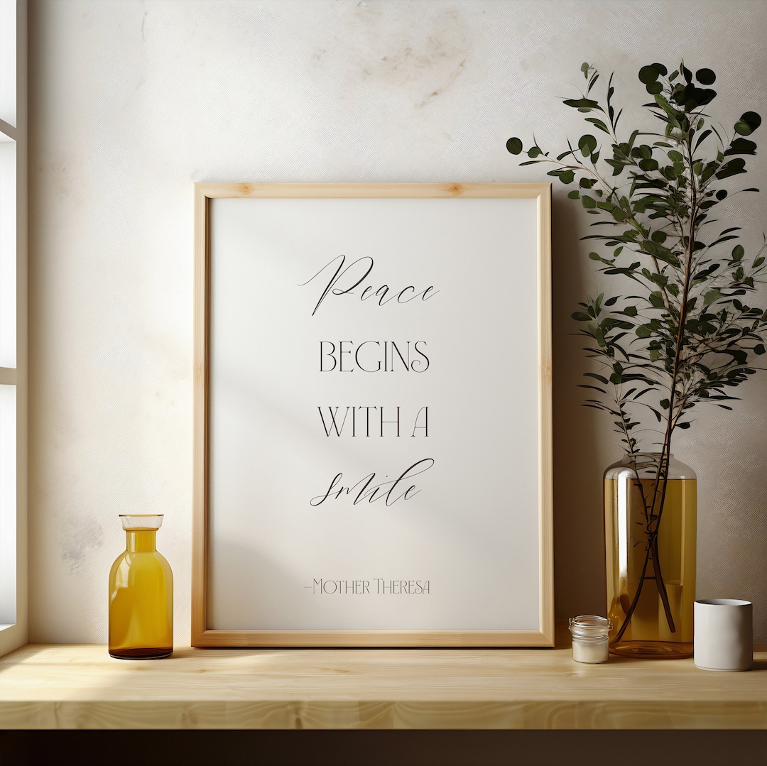 Mother Teresa Printable Quote Wall Decor | Peace Begins With a Smile ...