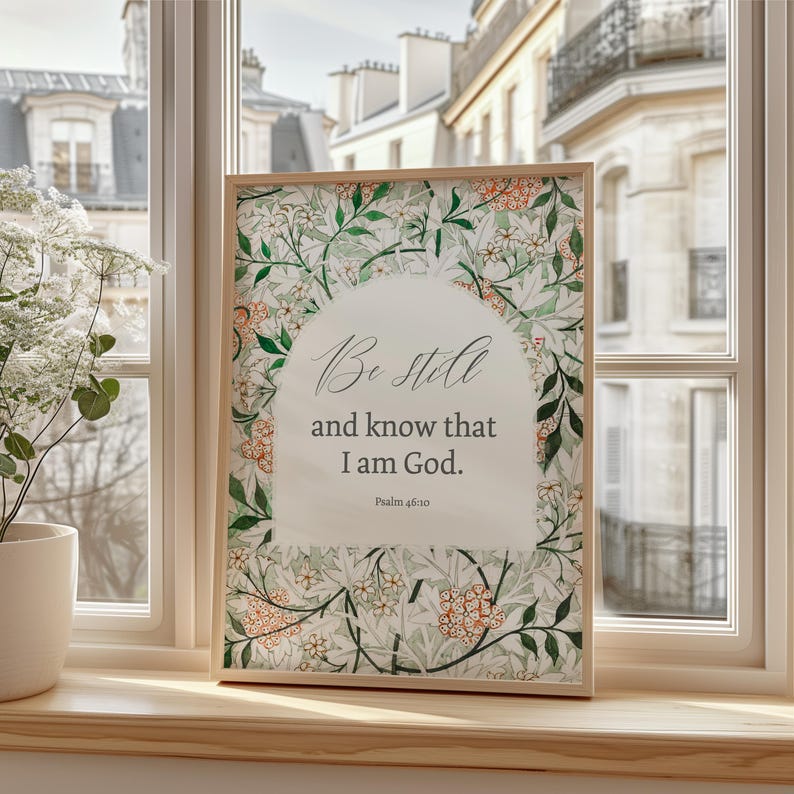 Be Still, Psalm 4610 Christian Wall Art With Vintage Floral William