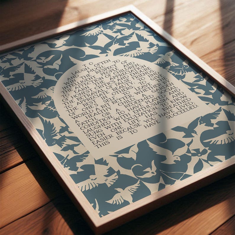 Success Quote, Ralph Waldo Emerson | Poetry Wall Art | Poem Print, Abstract Bird Midcentury Decor for Library or Classroom | Print or Canvas