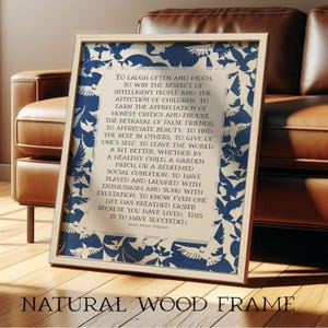 Success, Ralph Waldo Emerson Poetry Wall Art | Inspirational Poem Print, Mid Century Blue and White Abstract Bird Art Print or Canvas