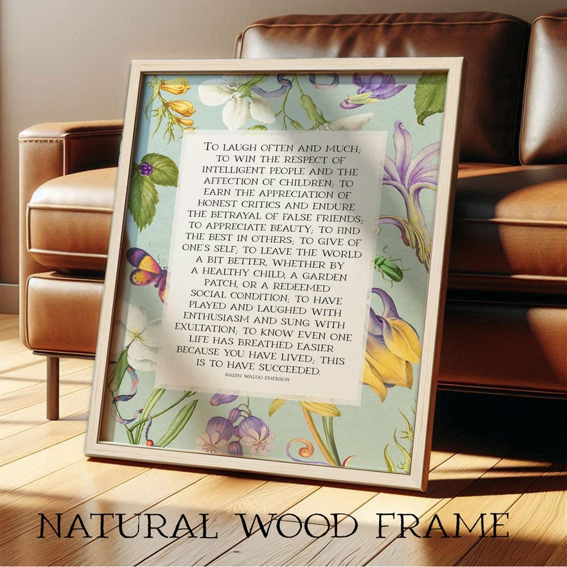 Ralph Waldo Emerson "Success" Poem Print: Vintage Floral Art | Framed Print or Canvas