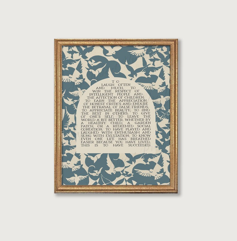 Success Quote, Ralph Waldo Emerson | Poetry Wall Art | Inspirational Poem Print, Mid Century Style Decor for Office | Digital Download