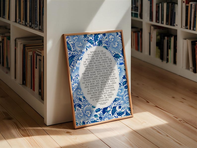 Ralph Waldo Emerson | Write it On Your Heart | Blue Green Vintage Floral Wall Art Print for Entryway, Kitchen, Digital Download, Printable