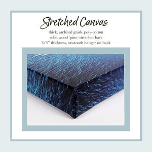 stretched canvas info - thick polycotton, hand stretched over solid wood stretcher bars, 3/4" thickness, sawtooth hanger