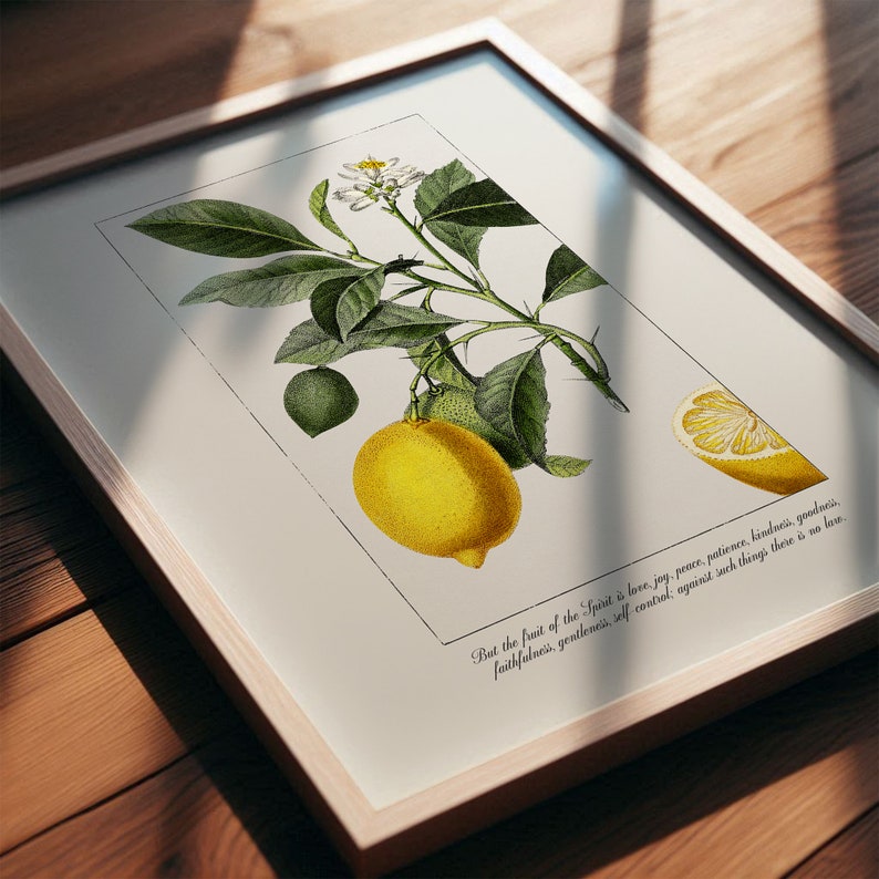 Fruit of the Spirit | Christian Wall Art | Galatians 5:22 | Vintage Scripture Decor | Lemon Wall Art | Digital Download