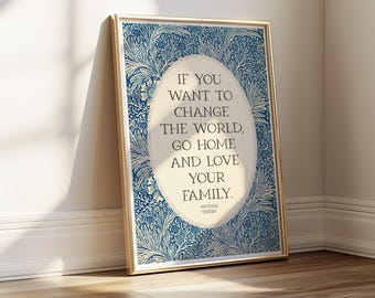 Tableau Déco Citation Mère Teresa 'Love Your Family' - Style Farmhouse Sur Toile, Fond Bois Blanchi