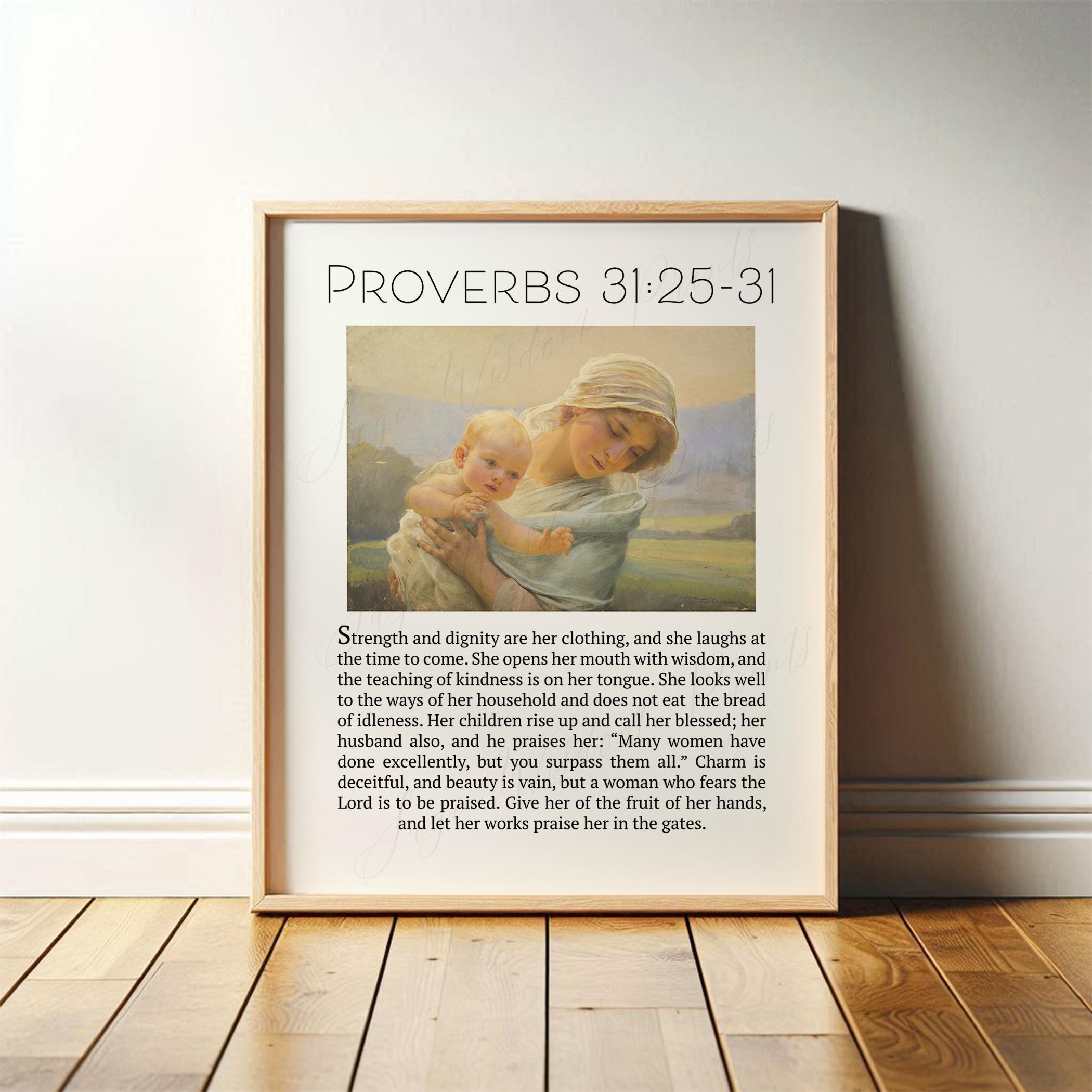Proverbs 31 Print | Gift for Mom, Women | Bible Verse Wall Art, Godly Home Decor, Religious Scripture Art, Framed Christian Print or Canvas