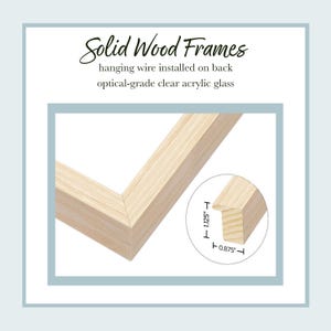 framing info - solid wood frame with hanging wire, acrylic glass