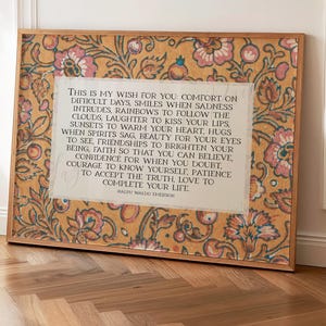 My Wish For You, Ralph Waldo Emerson | Poetry Wall Art for Children's Room, Nursery | Soft Orange Floral Vintage Style, Digital Download
