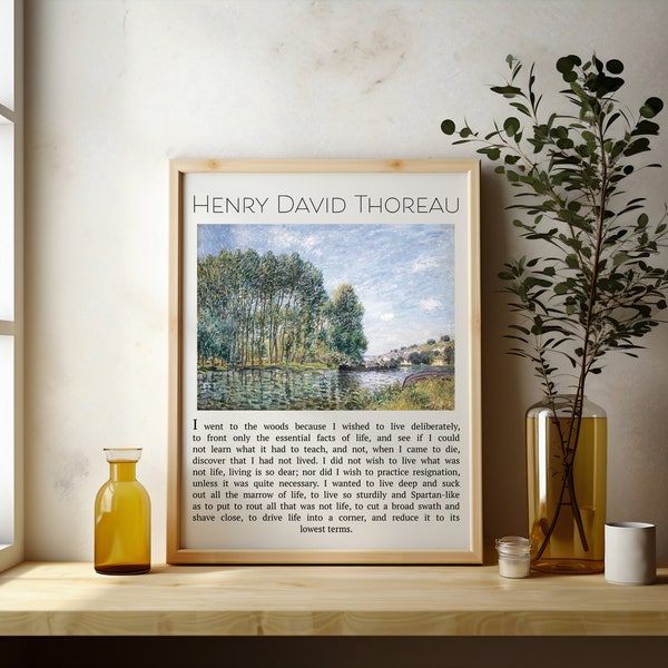 Stampa con citazione di Thoreau con arte vintage / Henry David Thoreau stampabile / Walden / Sono andato nei boschi perché volevo vivere deliberatamente