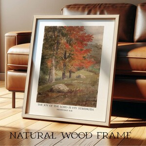Joy of the Lord Print | Christian Fall Wall Art, Autumn Decor Bible Verse, Vintage Scripture Art | Nehemiah Biblical Decor | Print or Canvas