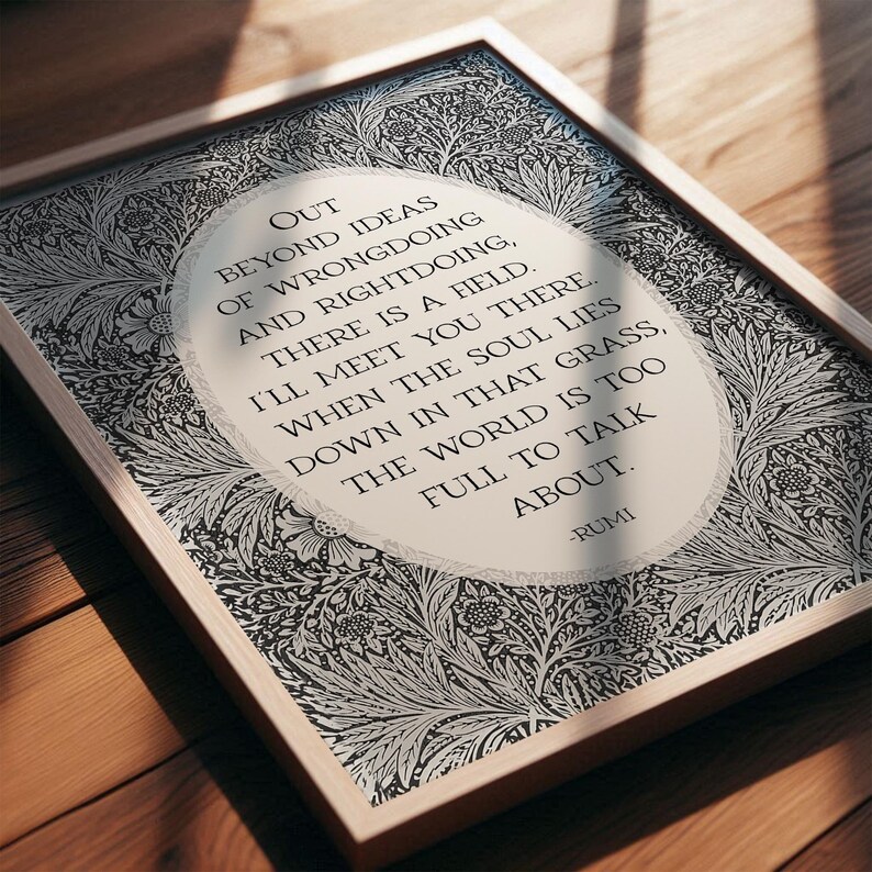 Rumi Quote | There is a Field, Mental Health Wall Art Poster | Healing Journey, Self Care Office Decor with Vintage Art, Digital Download