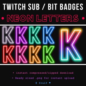 9 Sub/Bit Twitch Badges Kawaii Glow Neon Love Hearts Instant download Cute Streamer Badge