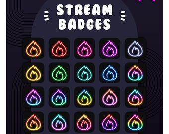 Neon Flame Twitch Badges: Rainbow Sub/Bit Set (Digital Download)