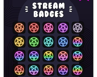 20 Sub/Bit Twitch Badges | Neon Pentagram | Rainbow Stream Icons | RBG Glow | Spooky | Witchy Loyalty Badge | Discord Role | Channel Points