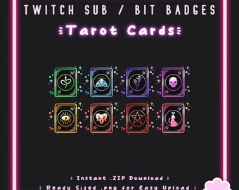 8 Sub/Bit Twitch Badges | Metallic Tarot Cards | Rainbow | Pastel | Witchy | Edgy | Goth | Spooky | Cute | Discord Role | Streamer Badge