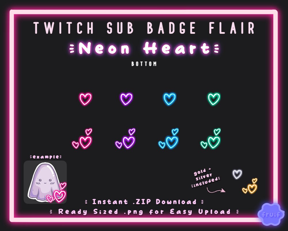 Heart Sub Badges - 6 x Shiny Twitch Sub Badges with Photoshop Files