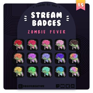 15 Sub/Bit Twitch Badges | Zombie Fever | Instant download | Undead | Brains | Witchy | Edgy | Gore | Spooky | Horror | Discord | Streamer