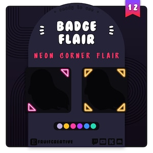 Sub Badge Flair | Neon Corner Flair | 6x Tier 2, 6x Tier 3 Included | Cute | Simple Design | Instant Download | Twitch | Streamer Badges