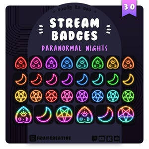 30 Stream Buttons | Neon Paket - Paranormal Nights | Sub + Bit Twitch Icons | Witchy | Pentagramm | Gruselig | Regenbogen Kanal Punkte | Motive