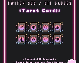 8 Sub/Bit Twitch Badges | Rainbow Tarot Cards | Instant download | Pastel | Witchy | Edgy | Goth | Spooky | Cute | Discord | Streamer Badge