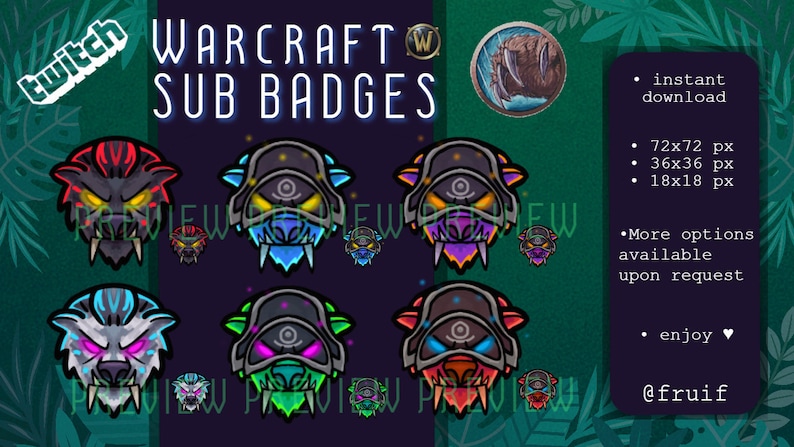 Night Elf Guardian Druid Bear Warcraft Sub Badges Twitch Bearform