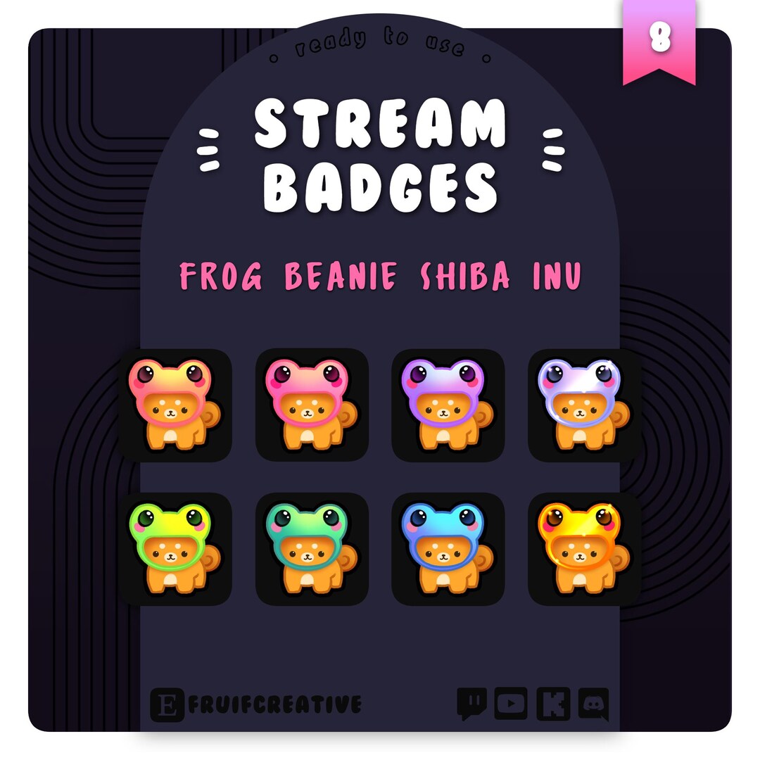 Frog Beanie Shiba Inu Twitch Badges: Cute Sub/bit Emotes (digital ...