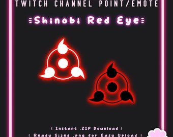 Twitch Channel Point | Shinobi Red Eye | Instant Upload | Stream Emote | Discord | Anime Badge | Ninja Icon | Neon Glow | P2U